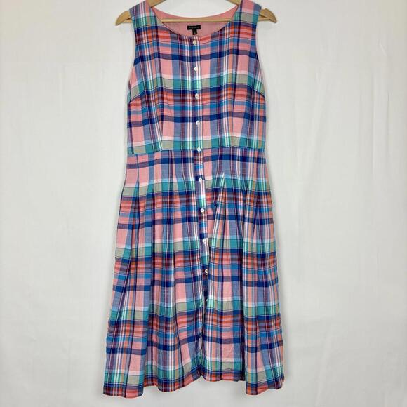 Talbots A-line Pastel Pleated Plaid Preppy Academic Button Down Sundress Size: 6 - Picture 2 of 9